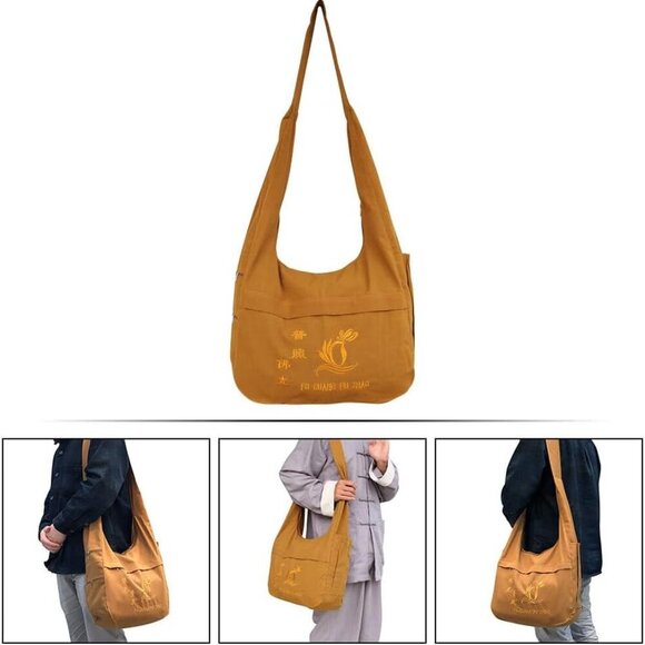 Crossbody Monk Bag: Thai Monk Buddha Crossbody Buddhist Canvas Sling Bag for Tem - Picture 8 of 9
